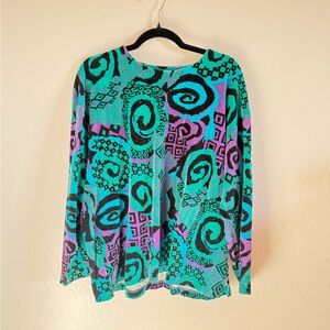 Villager Teal and Purple Swirl Vintage Abstract Velvet Oversized Sweater
